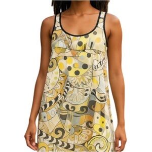 BCBGMAXAZRIA Retro 70s Print Bubble Hem Mini Dress Sleeveless Chiffon Size XS